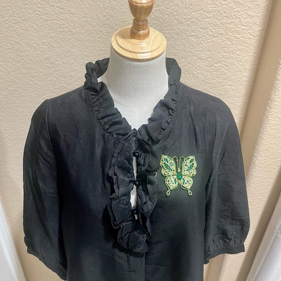 Kate Spade Black Shift Dress Ruffle Collar with Silk Cotton Pockets - Picture 2 of 4